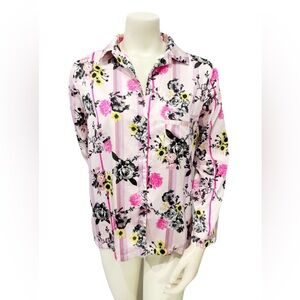 Victoria’s Secret Pink Floral Satin Pajama Top Button Front Long Sleeve Size S
